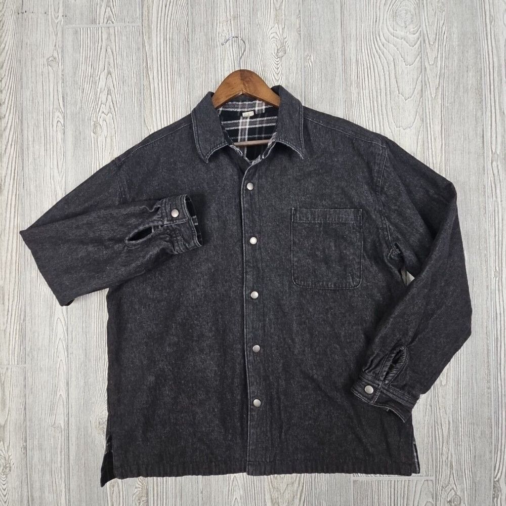 Unbranded Reversible Shacket Mens Large Gray Plaid Long Sleeve Snap Outdoor Work